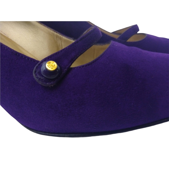 St. John Womens Purple Gold Leather Suede Square Heels Pointed Toe Shoe Size 6B - Picture 11 of 12